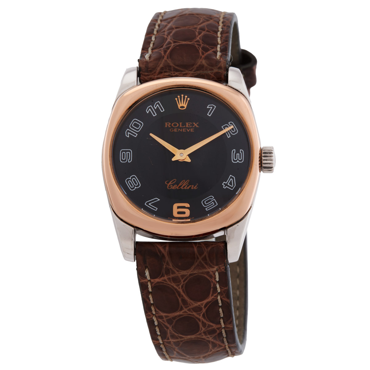 Preowned Rolex Cellini Quartz Black Dial Watch RLX 6229 BLAL