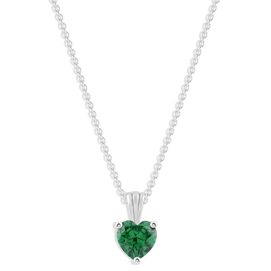 DiamondMuse Belacqua Emerald May Birthstone Heart Pendant Necklace in Sterling Silver