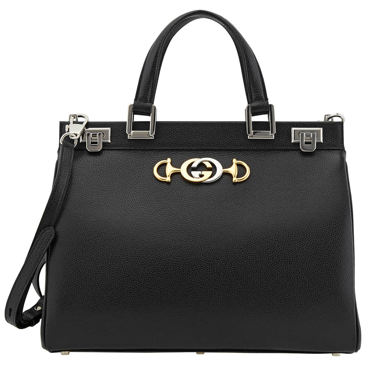 Gucci Ladies Zumi Grainy Leather Medium Top Handle Bag in Black