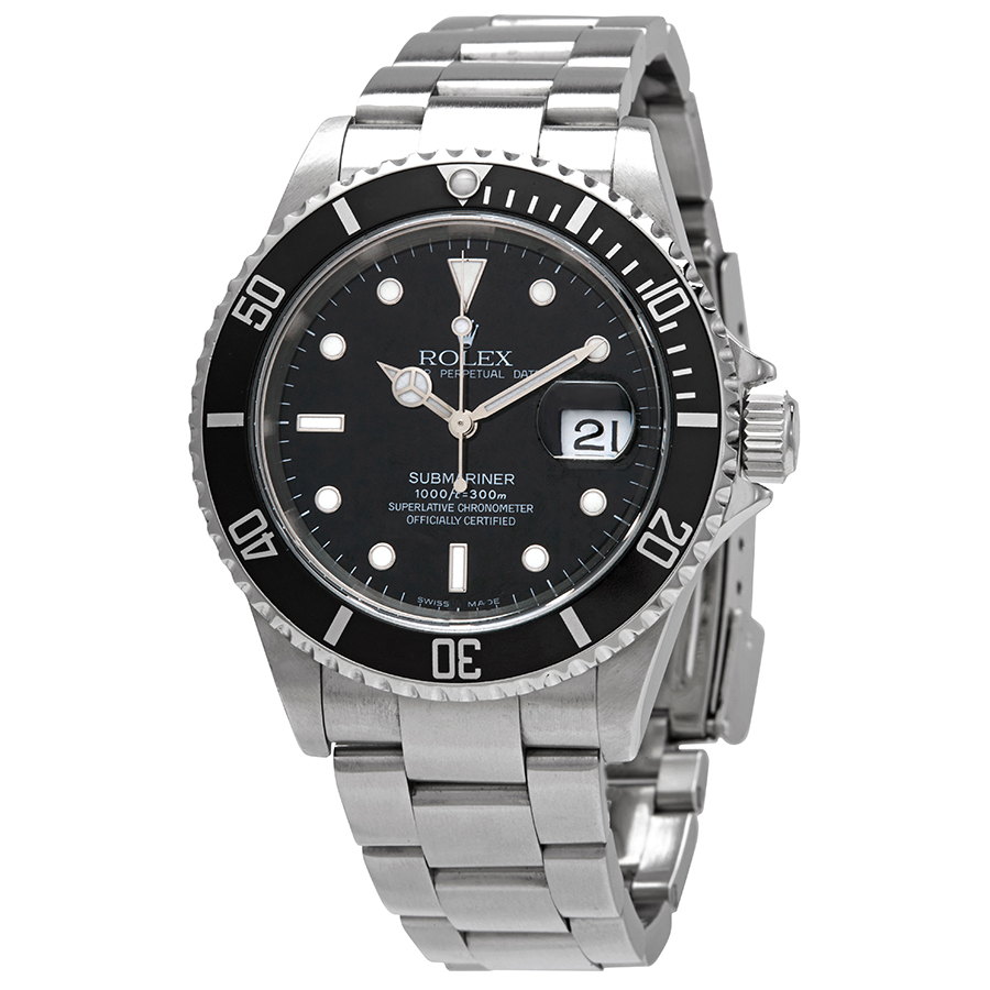PreOwned Rolex Submariner Black Dial Stainless Steel Rolex Oyster Automatic Mens Watch 16610BKSO