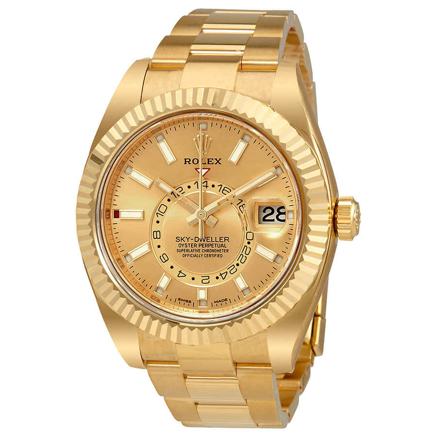 Rolex SkyDweller Champagne Dial Automatic Mens 18kt Yellow Gold Oyster Watch 326938CSO