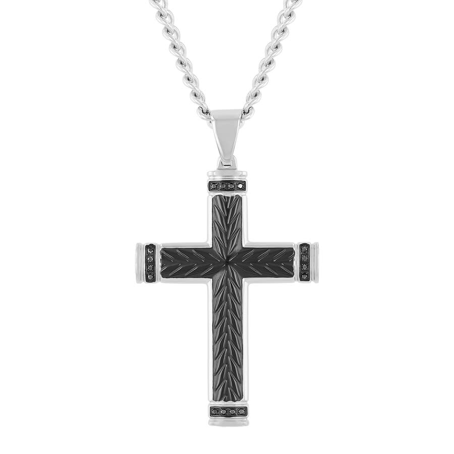 Robert Alton .08 CTW Stainless Steel Black and White Finish Men's Diamond Cross Pendant