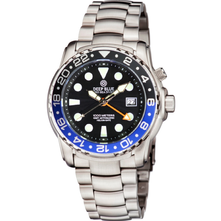 Deep Blue Pro Sea Diver 1000M GMT Automatic Black Dial Mens Watch GMTPSD1KBTMNBLK