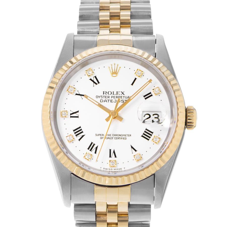 Preowned Rolex Datejust 36 Automatic Chronometer Diamond White Dial Mens Watch 16233 WDJ