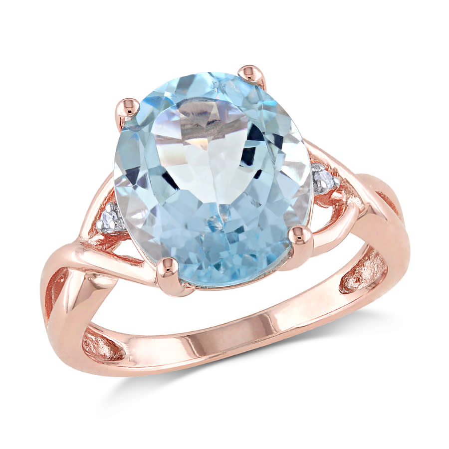 AMOUR 5 12 CT TGW Oval Blue Topaz and Diamond Twist Split Shank Cocktail Ring In Rose Plated Sterling Silver 71$