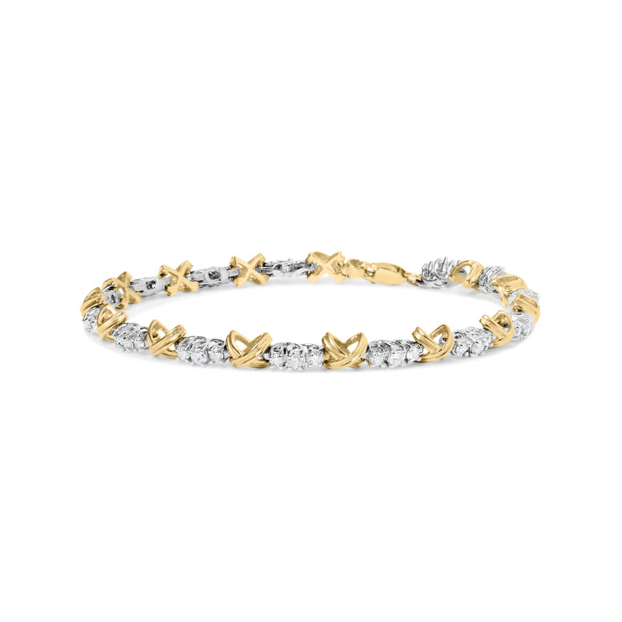 Haus of Brilliance 10K Two-Tone Gold 100 Cttw Diamond X-Link Link Bracelet 3575$