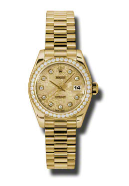 Rolex LadyDatejust 26 Champagne Dial 18K Yellow Gold President Automatic Ladies Watch 179138CJDP