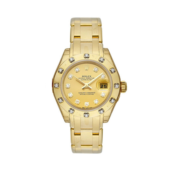 Rolex LadyDatejust Pearlmaster Champagne Dial 18K Yellow Gold Automatic Watch 80318CDO