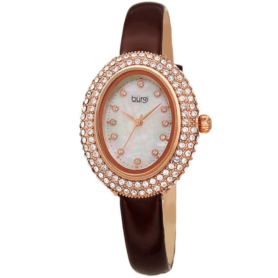 Burgi Crystal White Dial Brown Leather Ladies Watch BUR234BR