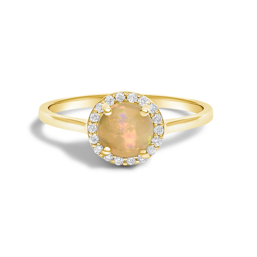 Haus of Brilliance 10K Yellow Gold Opal and 110 Cttw Diamond Halo Ring 1325$