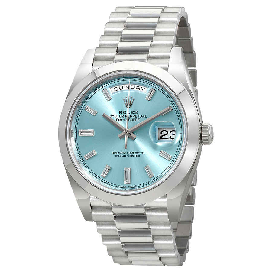 Rolex Oyster Perpetual DayDate Ice Blue Baguette Dial Platinum President Automatic Mens Watch 228206IBLDP