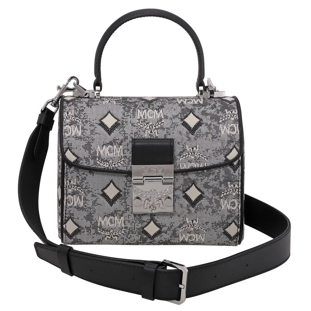 MCM Ladies Grey Satchel in Vintage Jacquard Monogram MWEBATQ01EG