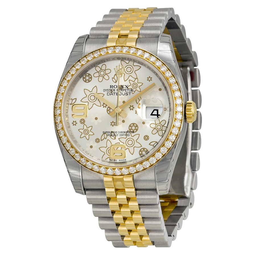 Preowned Rolex Oyster Perpetual Diamond Silver Floral Dial Unisex Watch 116243SFAJ