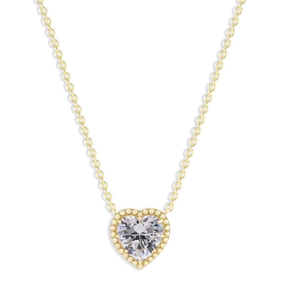 DiamondMuse Belacqua White Zircon April Birthstone Heart Pendant Necklace in 14K Gold Plated Sterling Silver