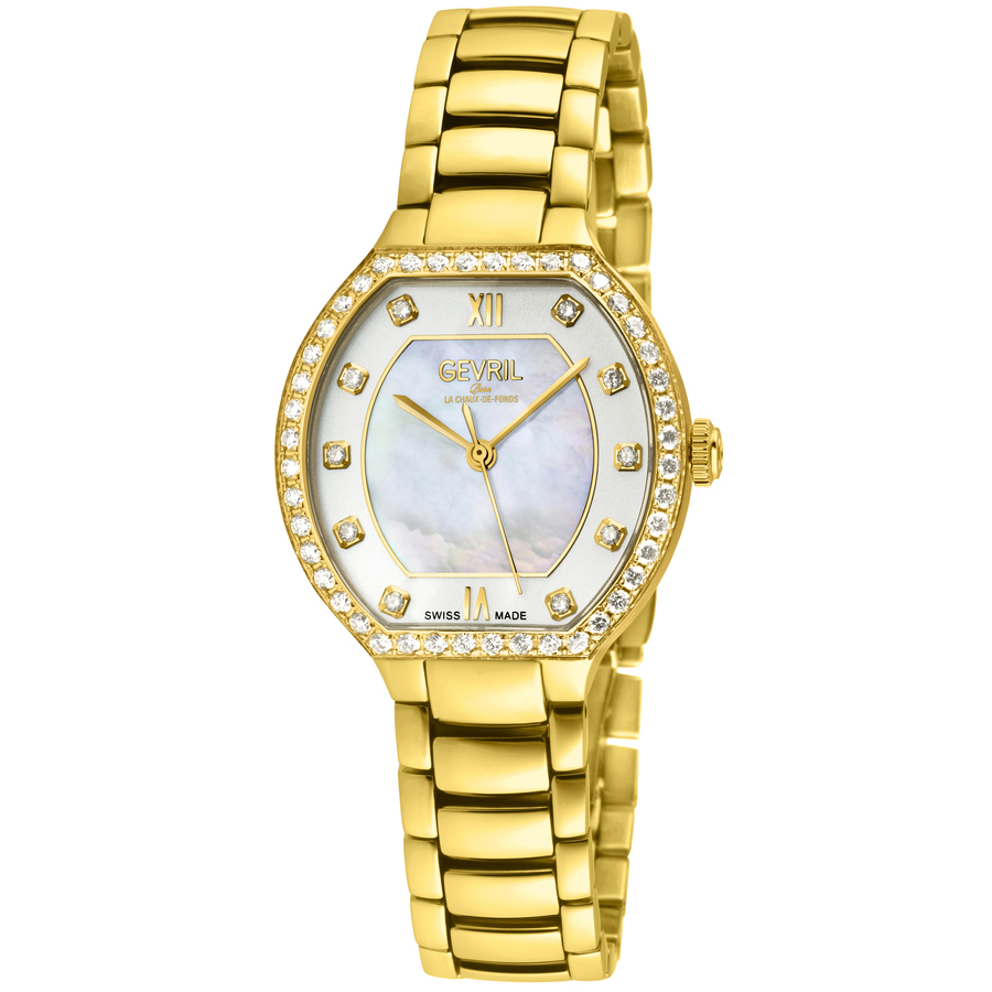 Gevril Lugano Diamond Mother of Pearl Dial Ladies Watch 14221B