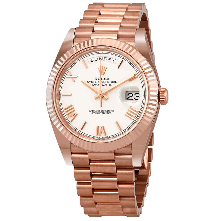 Rolex Day Date White Dial Automatic Mens 18kt Everose Gold President Watch 228235WRP