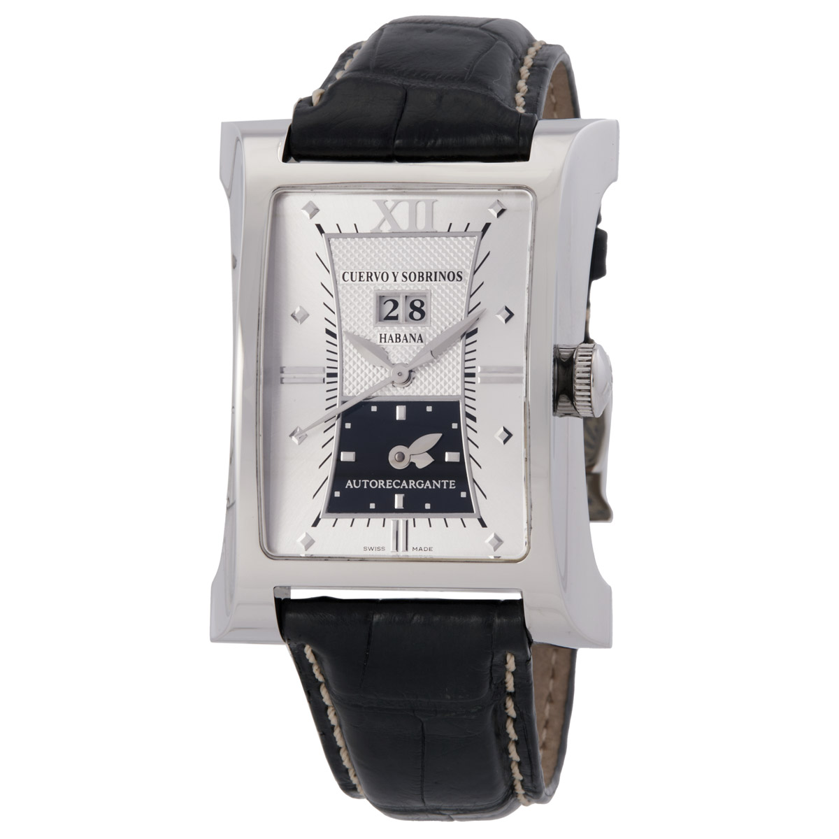 Preowned Cuervo Y Sobrinos ESPLENDIDOS XL DUAL TIME Silvertone Dial Mens Watch 24511NAL