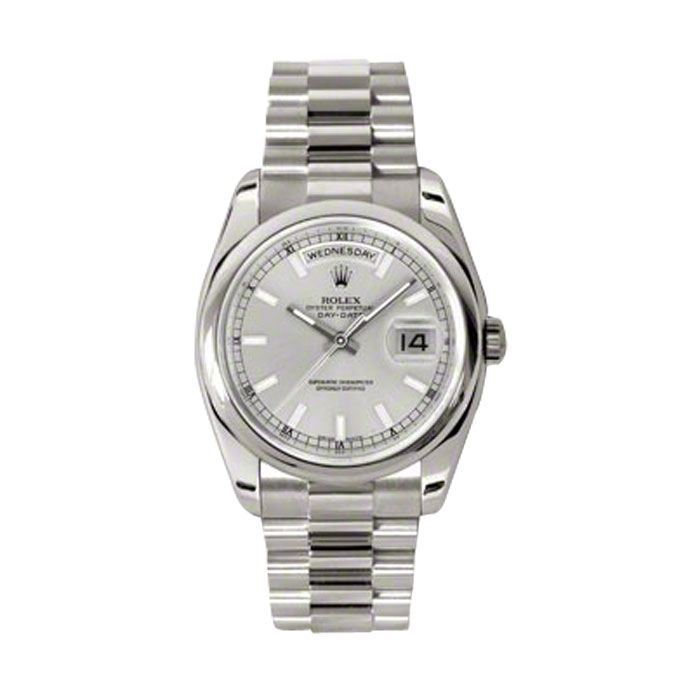 Rolex DayDate Silver Dial 18K White Gold President Automatic Mens Watch 118209SSP