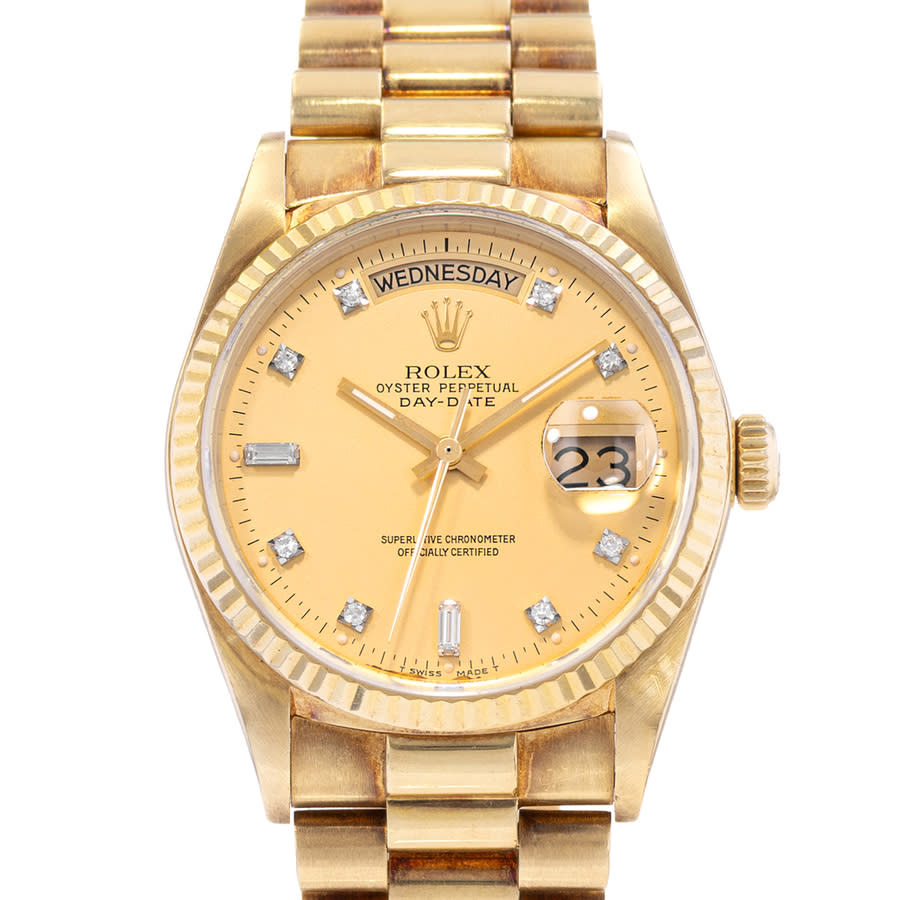 Preowned Rolex DayDate 36 Automatic Chronometer Diamond Champagne Dial Mens Watch 18038 CDP