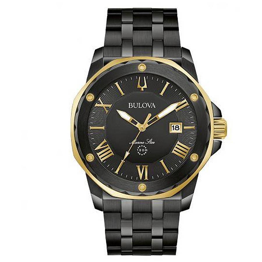 Bulova Marine Star Quartz Black Dial Mens Watch 98B386 318$