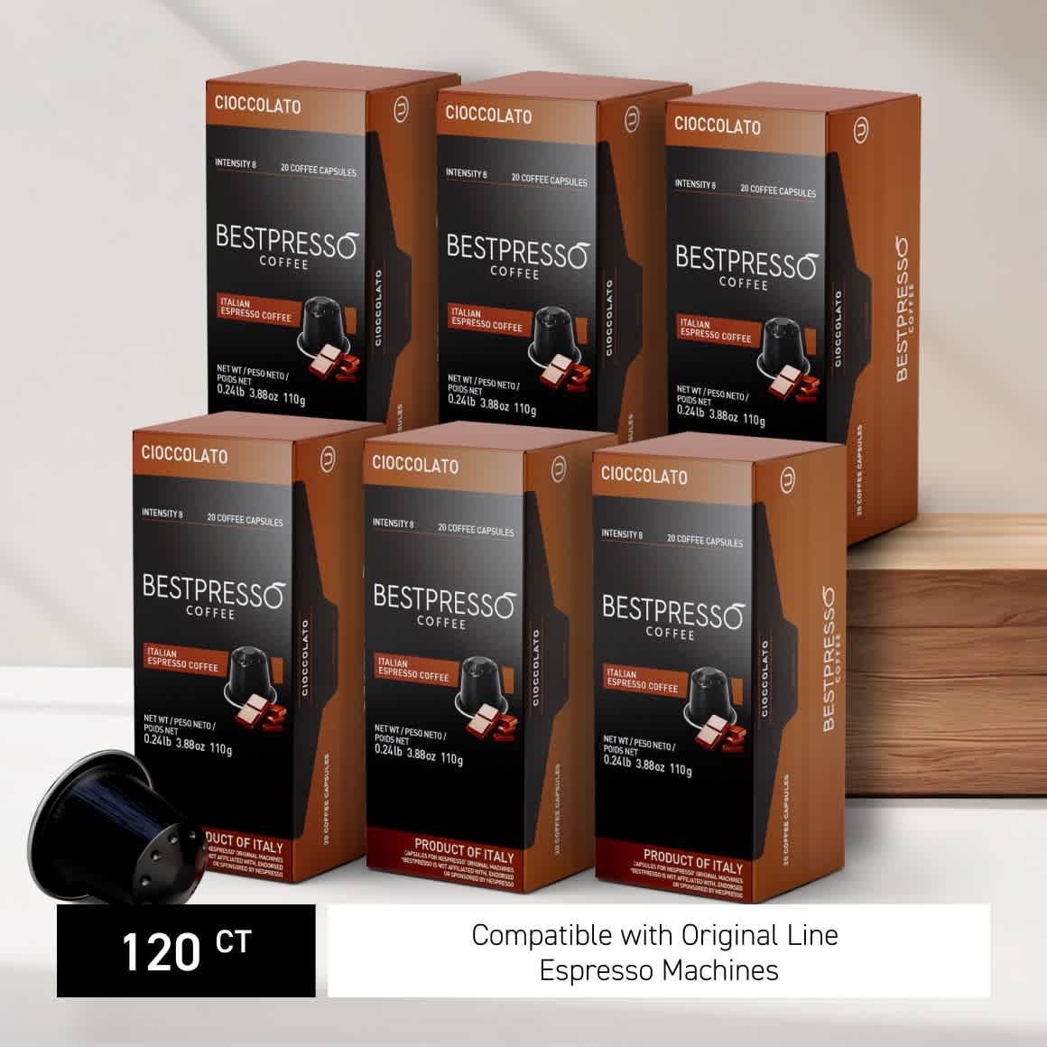 Bestpresso Máquina de café espresso de una sola porción compatible con  cápsulas originales Nespresso, paquete variado de 120 cápsulas para máquina