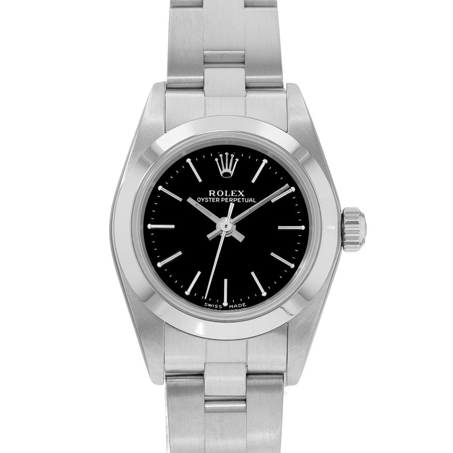 Preowned Rolex Oyster Perpetual 24 Automatic Chronometer Black Dial Ladies Watch 76080 BKSO