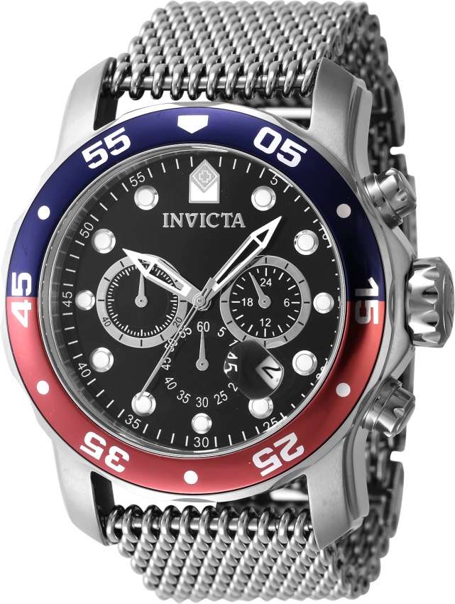 Invicta Pro Diver Chronograph GMT Quartz Black Dial Pepsi Bezel Mens Watch 47630