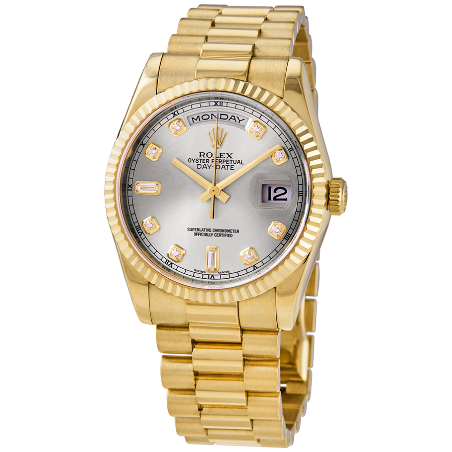 Preowned Rolex DayDate Diamond Silver Dial Mens Watch 118238SDP