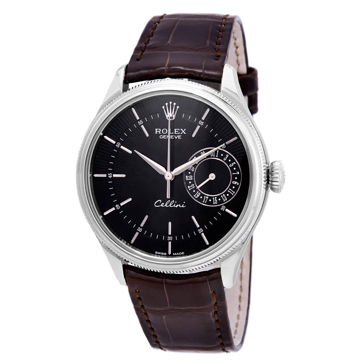 Rolex Cellini Automatic Black Dial Mens Brown Leather Watch 50519BKSBRL