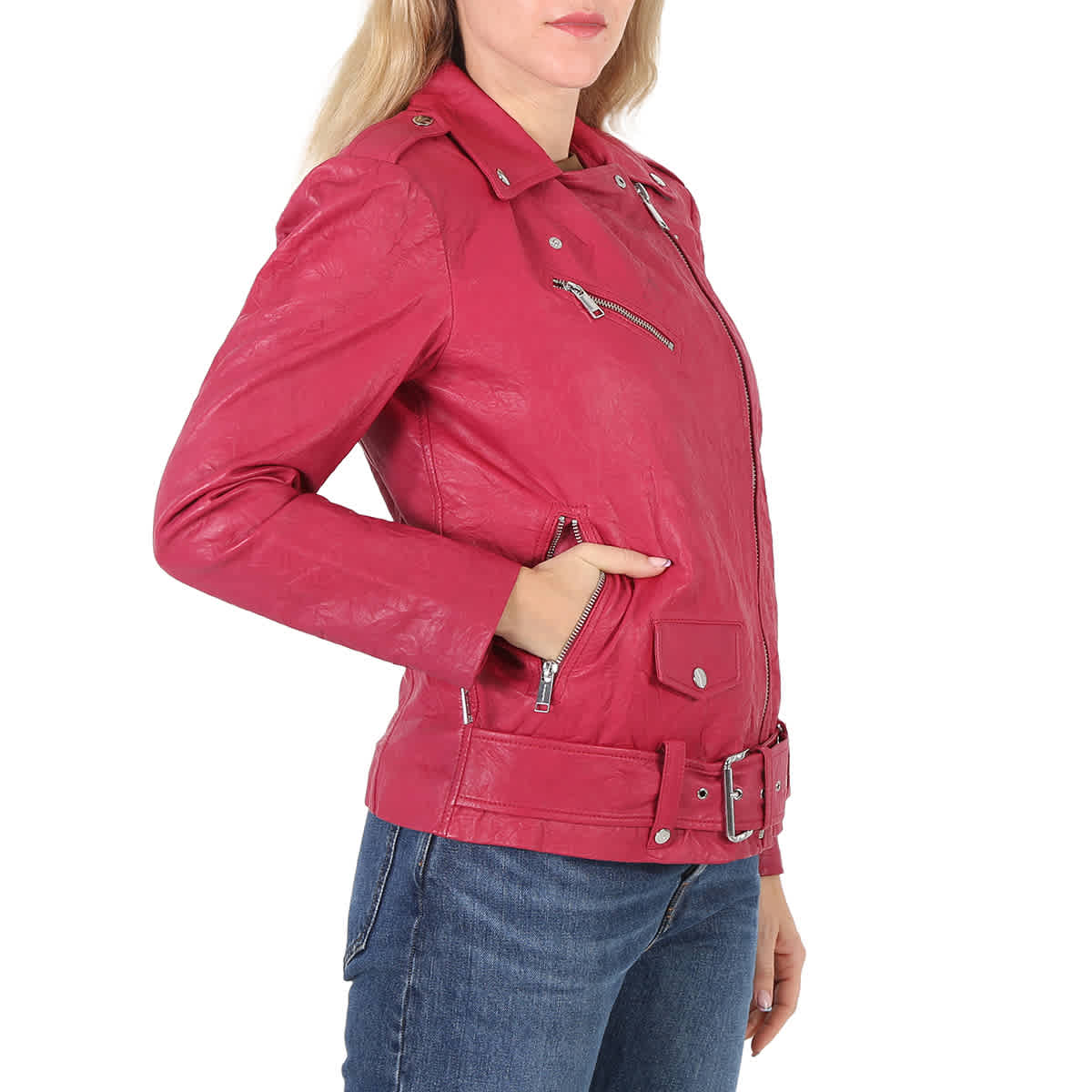 Michael kors crinkled hotsell leather moto jacket
