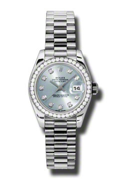 Rolex LadyDatejust 26 Ice Blue Dial Platinum President Automatic Ladies Watch 179136IBLDP