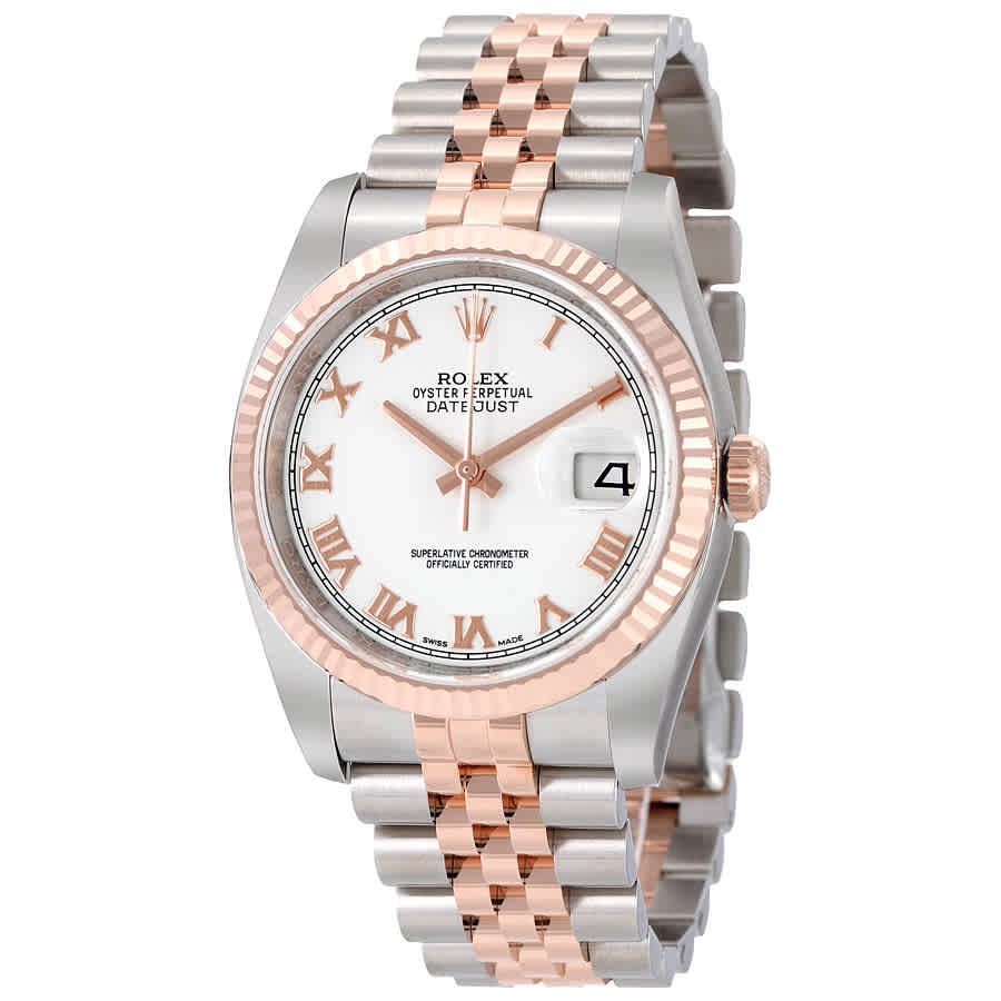 Rolex Oyster Perpetual Datejust 36 White Dial Stainless Steel and 18K Everose Gold Jubilee Bracelet Automatic Mens Watch 116231WRJ
