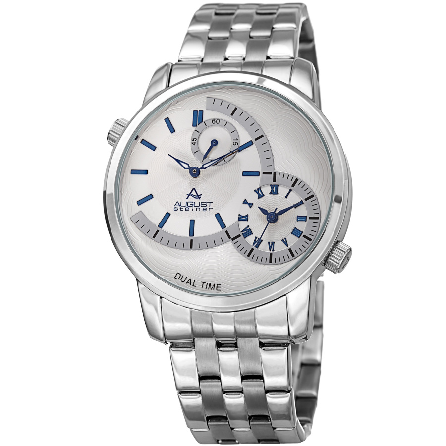 August Steiner Dual Time Quartz White Dial Mens Watch AS8210SSBU