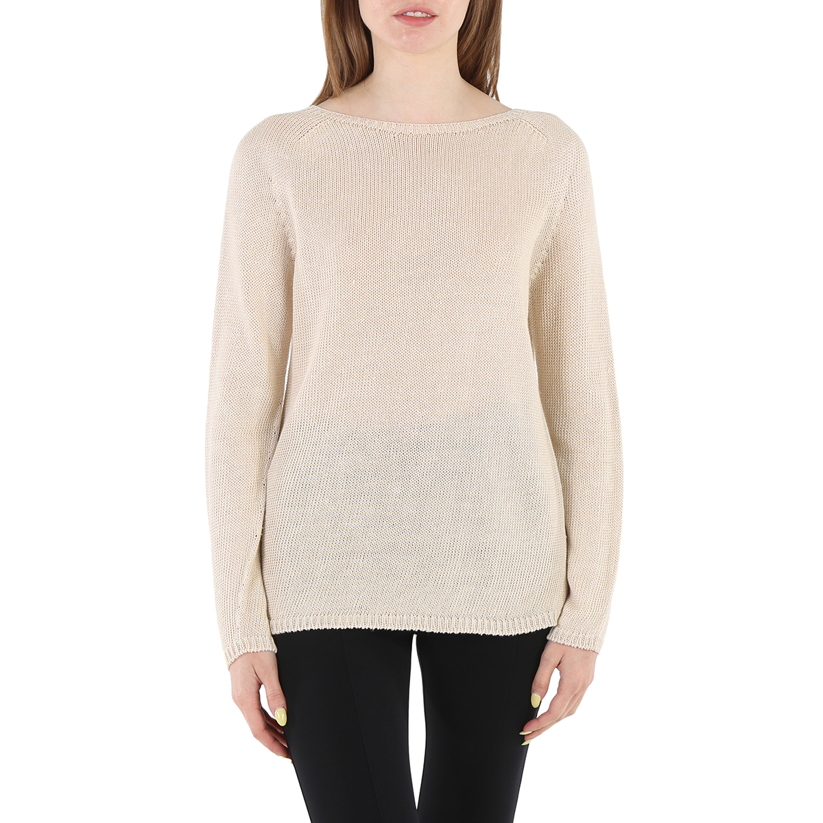 Max Mara Ladies Ivory Giolino Linen Boatneck Sweater, Size Small