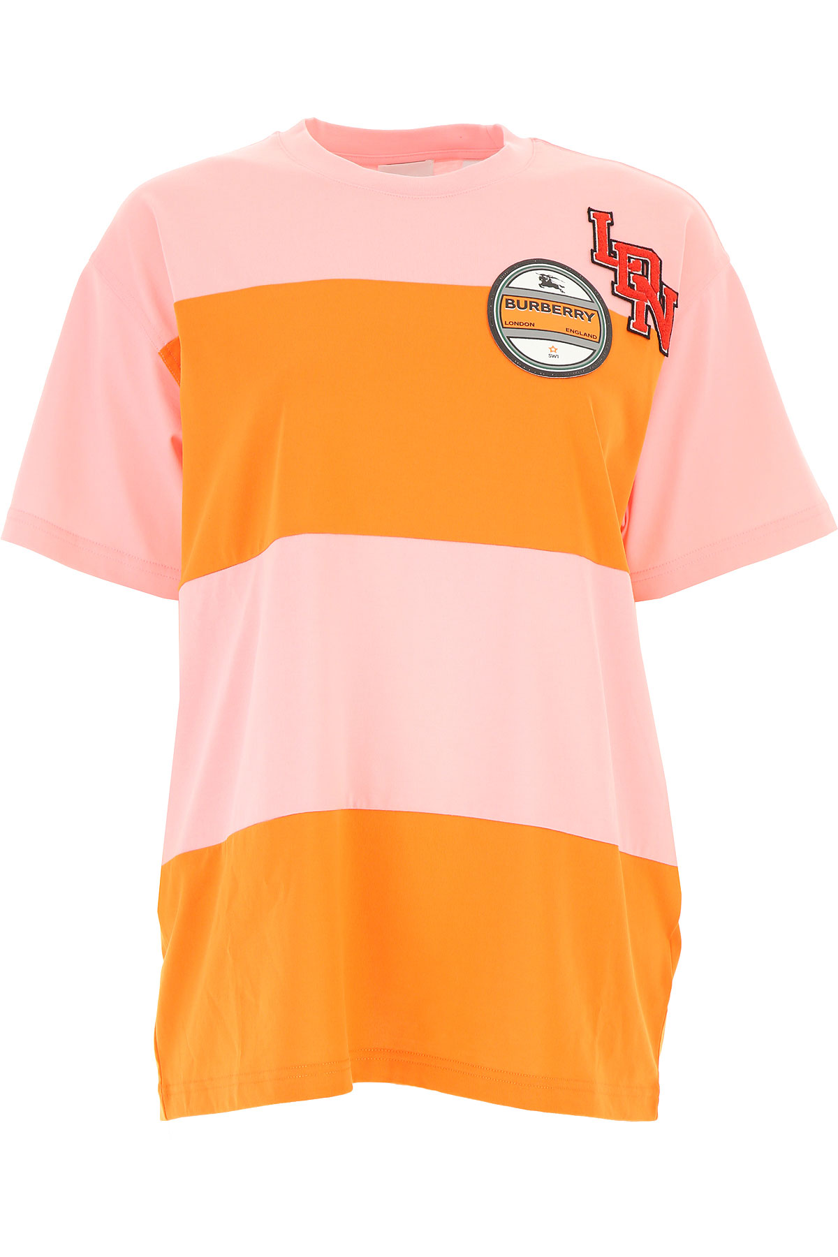 Burberry Logo Graphic Panelled Cotton Oversized T-shirt In Orange,pink |  ModeSens