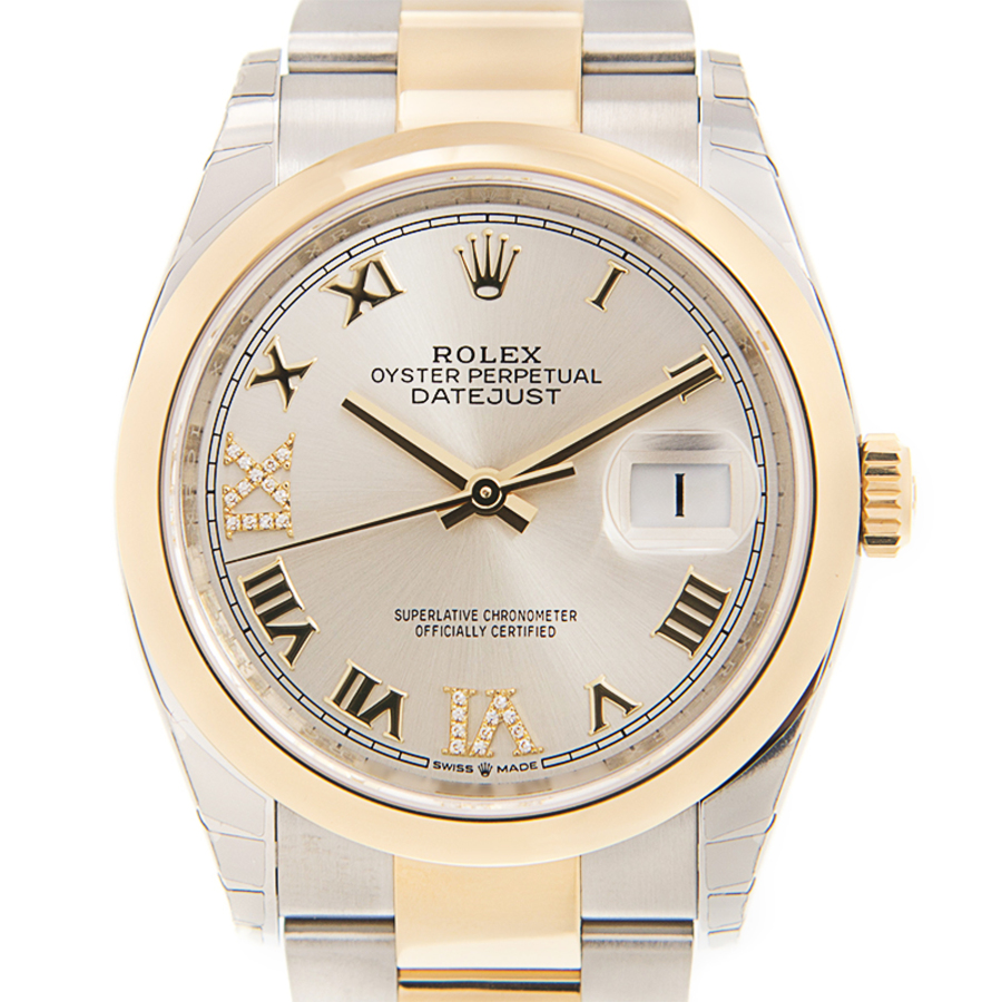 Rolex Datejust 36 Silver Diamond Dial Automatic Mens Steel and 18k Yellow Gold Oyster Watch 126203SRDO