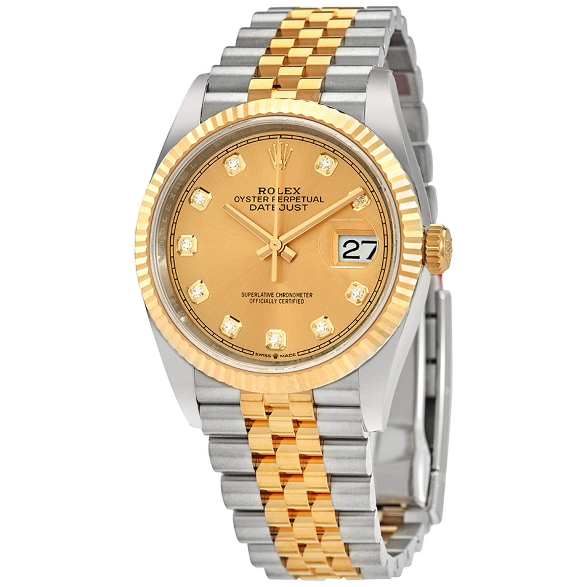 Preowned Rolex Datejust 36 Champagne Diamond Dial Mens Steel and 18kt Yellow Gold Jubilee Watch 126233CDJ