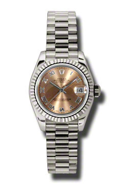 Rolex LadyDatejust 26 Pink Dial 18K White Gold President Automatic Ladies Watch 179179PRP