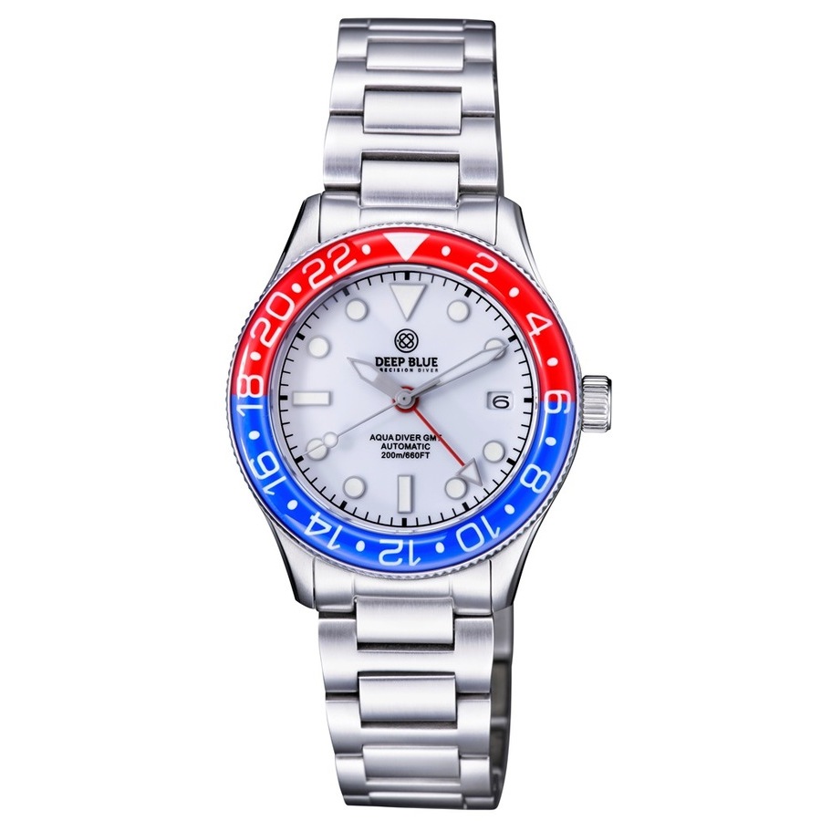 Deep Blue Aqua Diver Gmt Automatic White Dial Mens 40 mm Watch AQUAGMTWHT