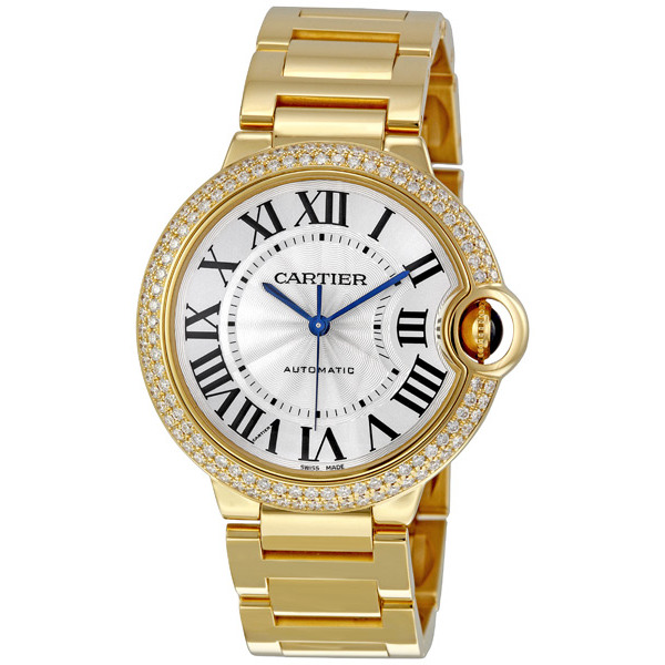 Preowned Cartier Ballon Bleu De Cartier Diamond Silvered Opalined Dial Ladies Watch WE9004Z3