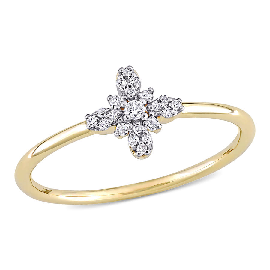 Pre-owned Amour 1/10 Ct Tw Diamond Floral Ring In 10k Yellow Gold