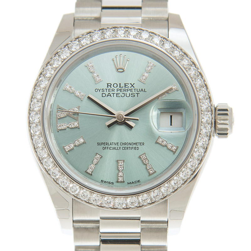 Rolex LadyDatejust 28 Ice Blue Dial Platinum President Automatic Ladies Watch 279136IBLSRDP
