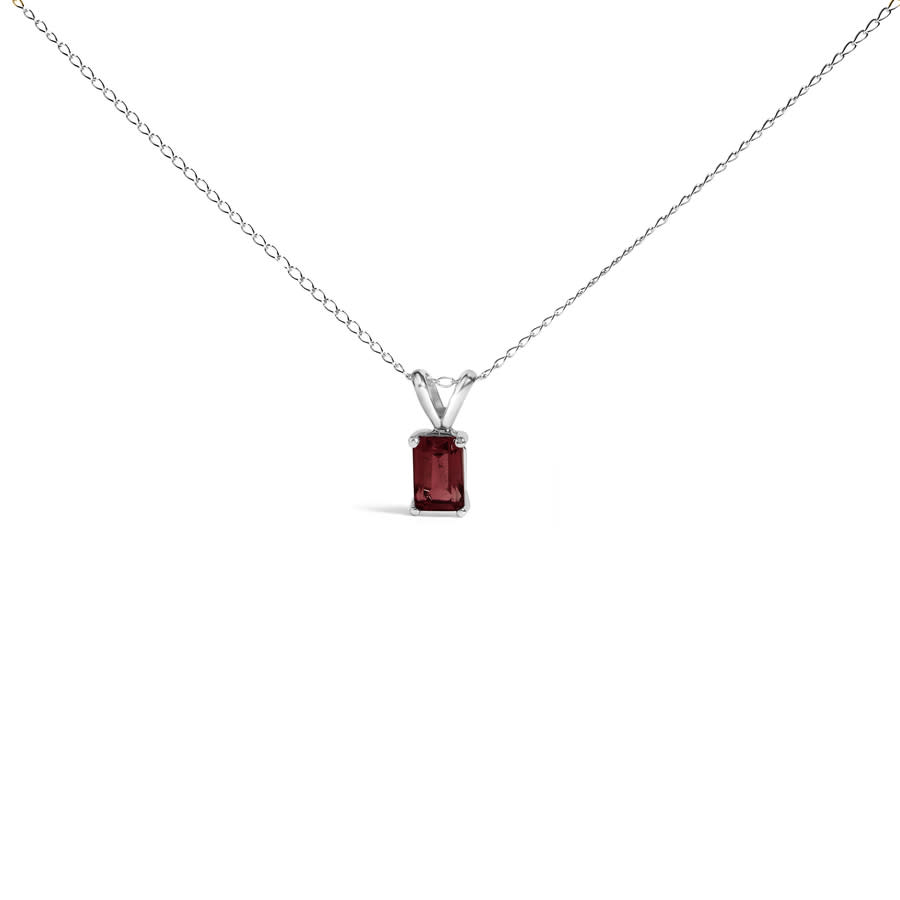 Haus of Brilliance 14K White Gold 6x4MM Emerald Cut Red Garnet Solitaire Pendant Necklace 1350$