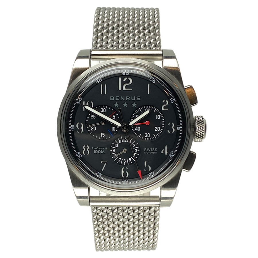 Benrus Air Chief II Chronograph Quartz Black Dial Mens Watch AC3-SA-BK-SM