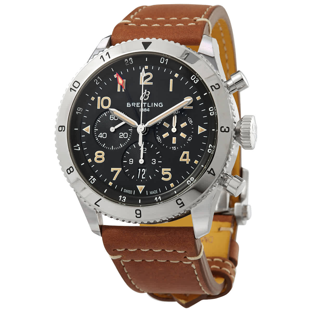 Breitling Super Avi Chronograph Automatic Chronometer Black Dial Mens Watch AB04453A1B1X1