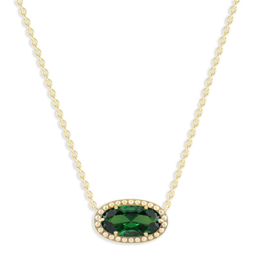 DiamondMuse Belacqua Emerald May Birthstone Oval Pendant Necklace in 14K Gold Plated Sterling Silver