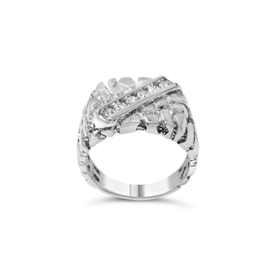 Haus of Brilliance 925 Sterling Silver 13 Diamond 6 Stone Rectangle Nugget Gents Ring 645$