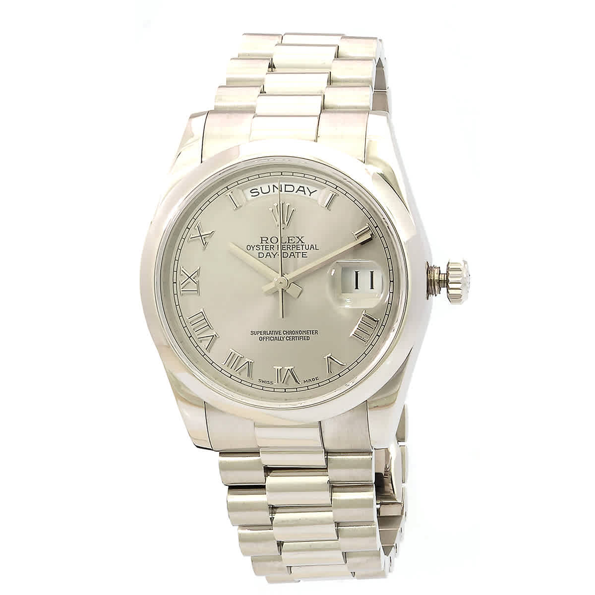 Rolex DayDate Grey Dial Platinum President Automatic Mens Watch 118206GYRP