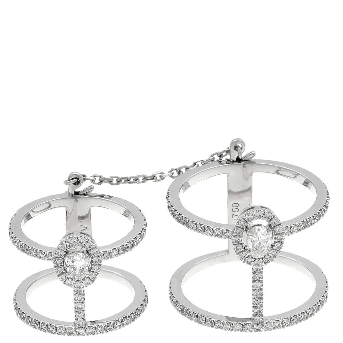 Messika 18k White Gold Glam'Azone Double Pave Diamond Ring, Size 50