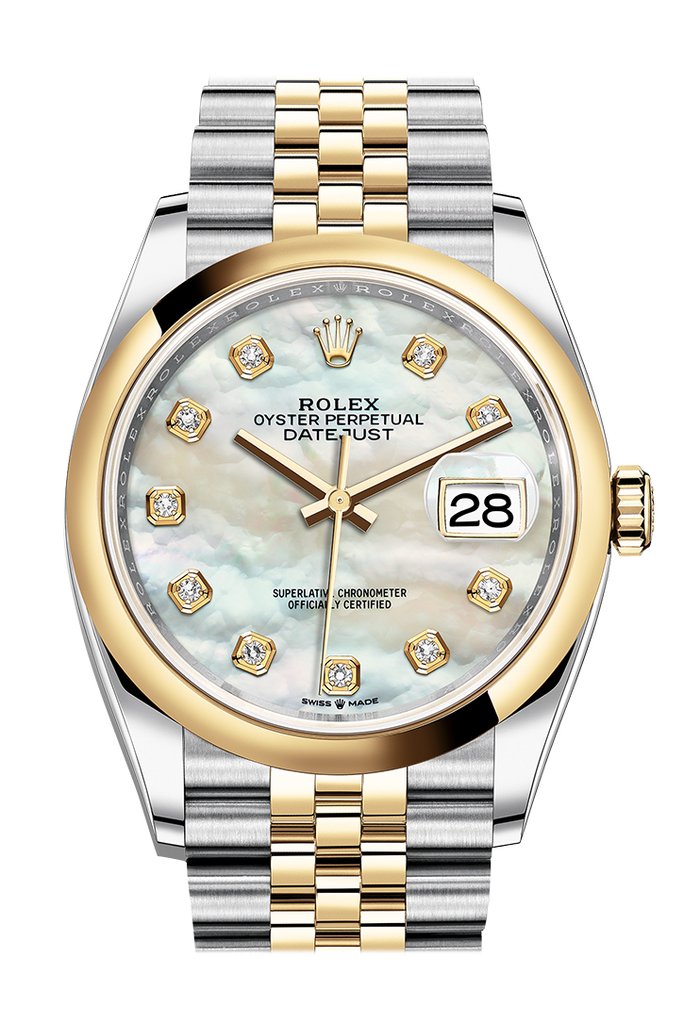 Rolex Datejust 36 Mother of Pearl Diamond Dial Mens Steel and 18k Yellow Gold Jubilee Watch 126203MDJ
